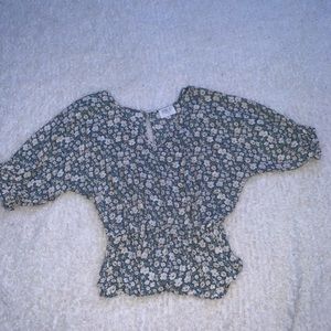 x small, blue flowered shirt